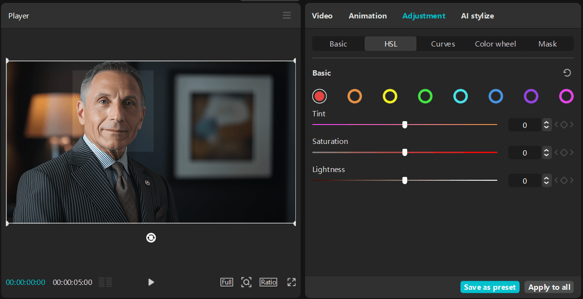 Making HSL adjustments in CapCut