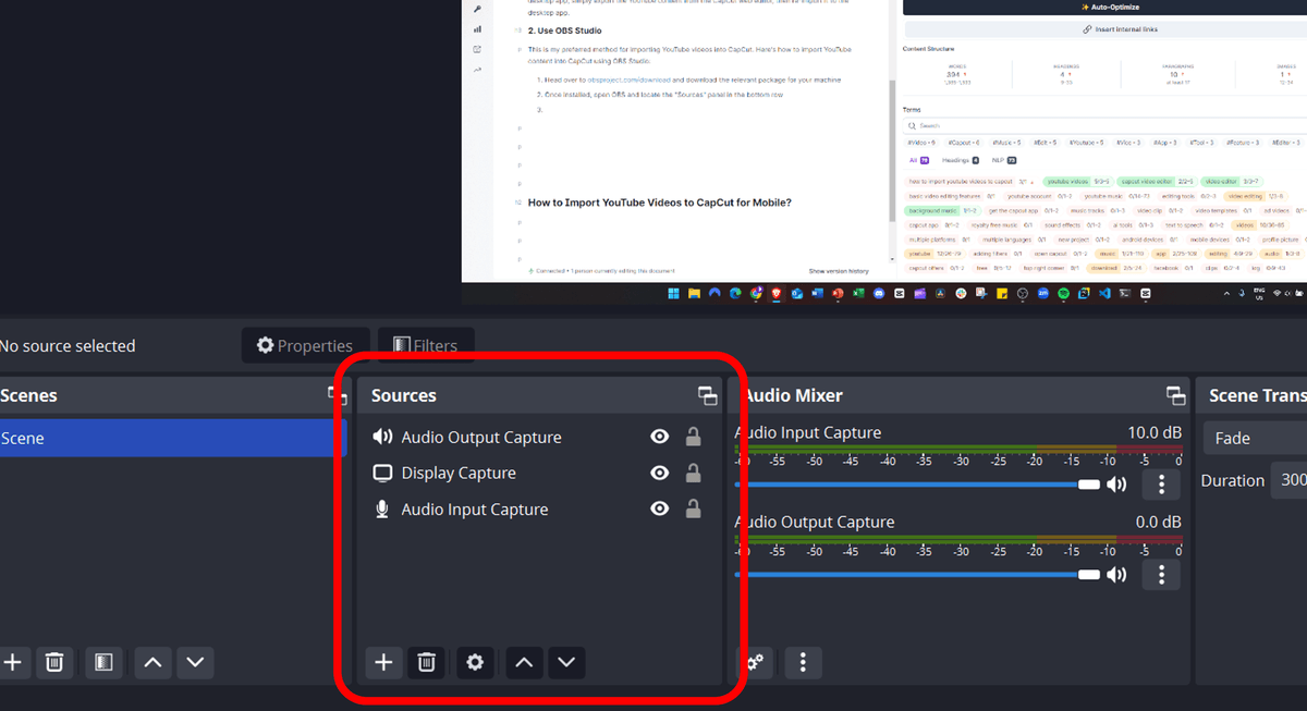 Location of the Sources panel in the OBS Studio desktop app