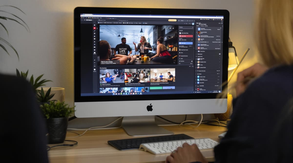 Person sitting at the Mac with video editing software open on the screen