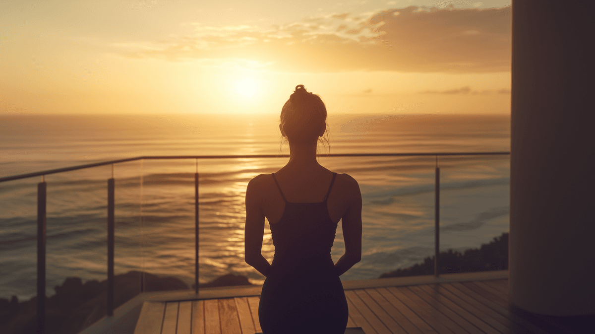 Person meditating during sunrise