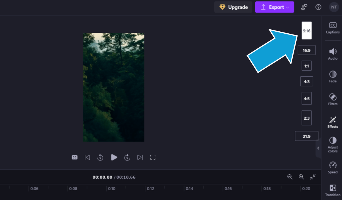 Setting the aspect ratio in Clipchamp