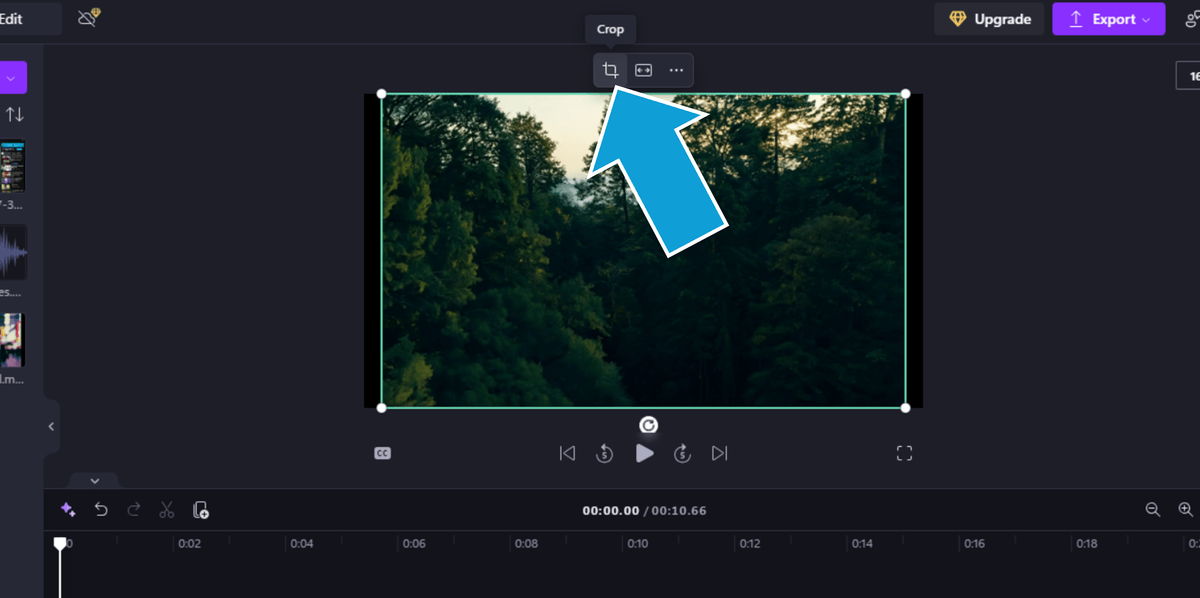 Location of the crop button in Clipchamp